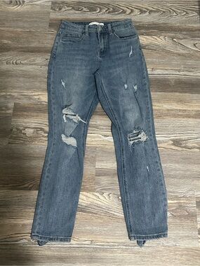 Altar'd State Washed Blue Distressed Straight Leg Jeans
